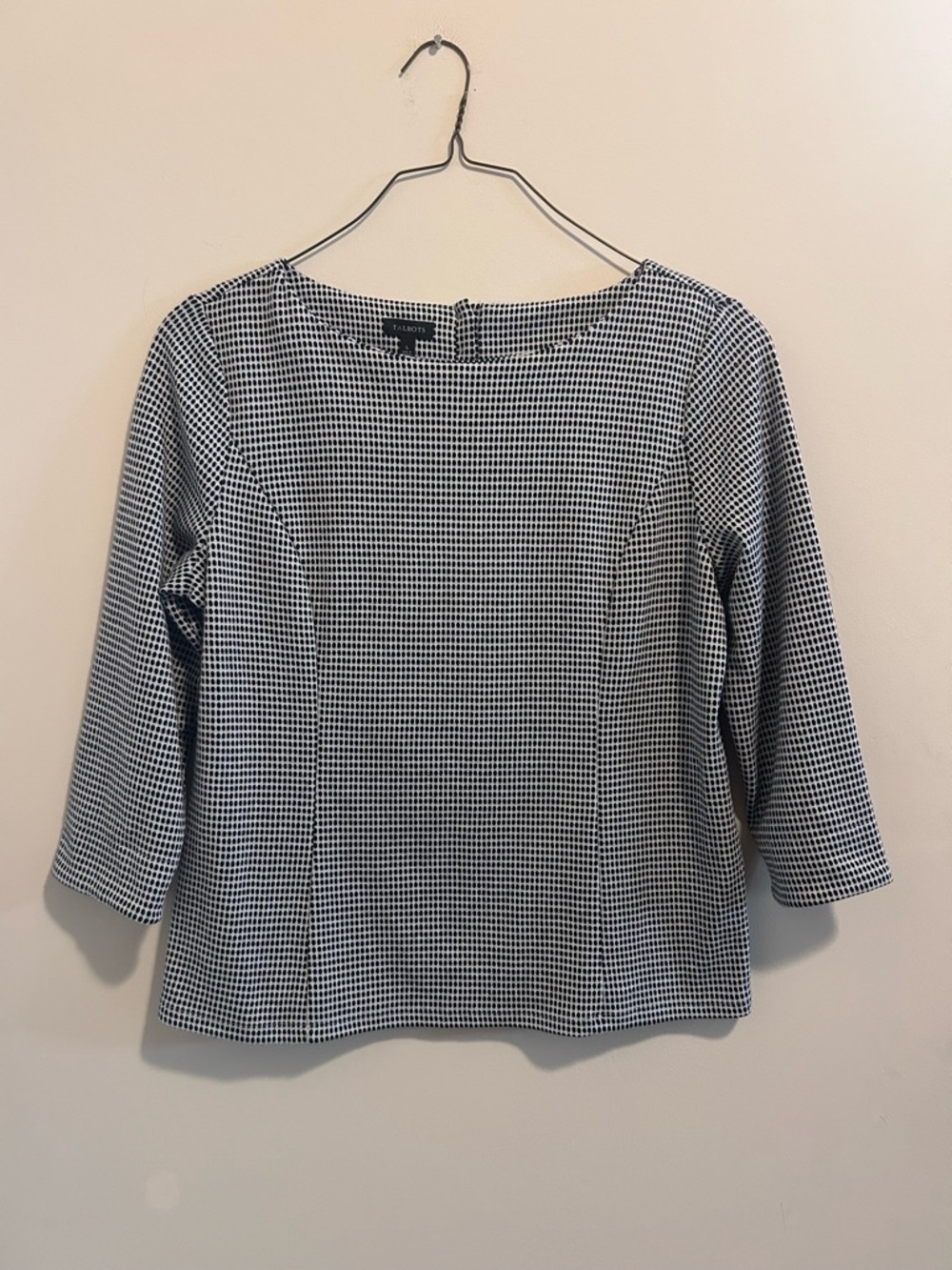 Talbots Black and White Checkered Boatneck Top